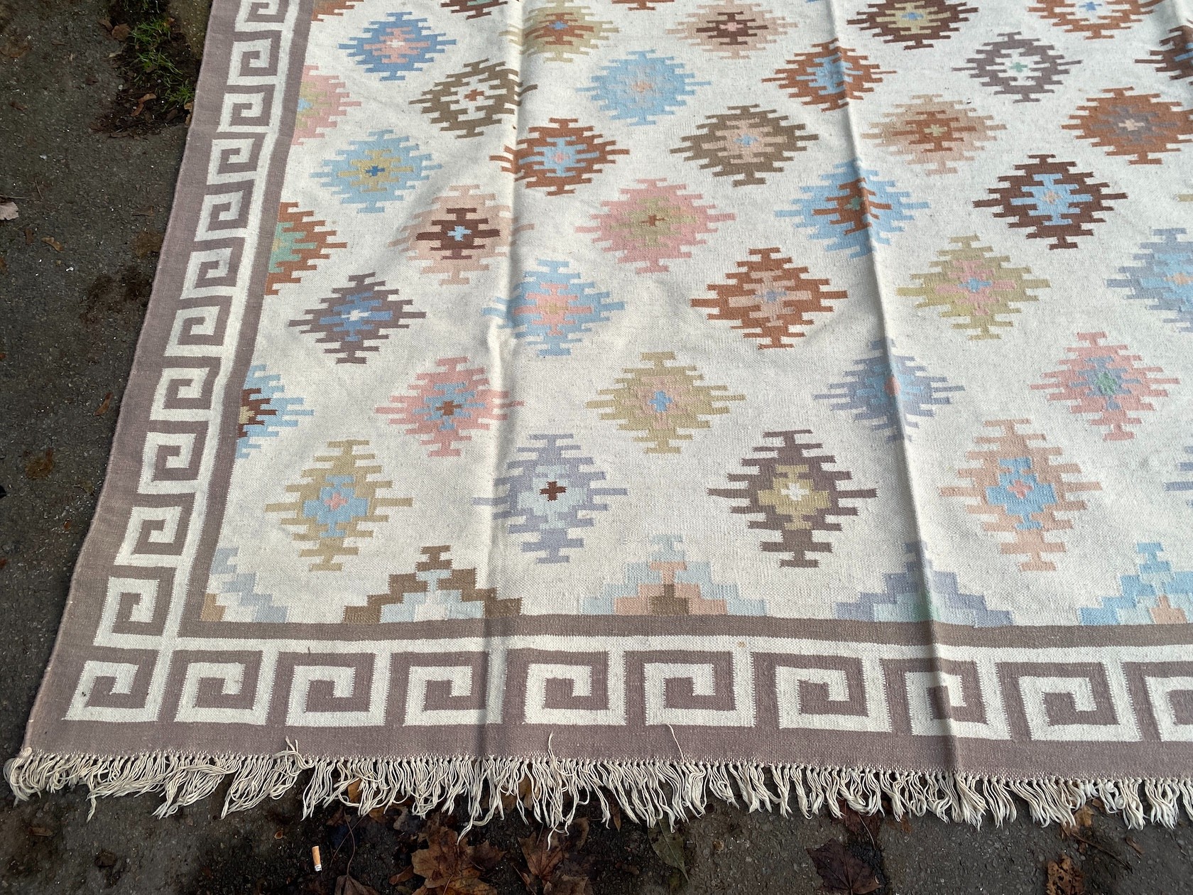 A Kilim Dhurrie polychrome flatweave carpet, approximately 360 x 280cm